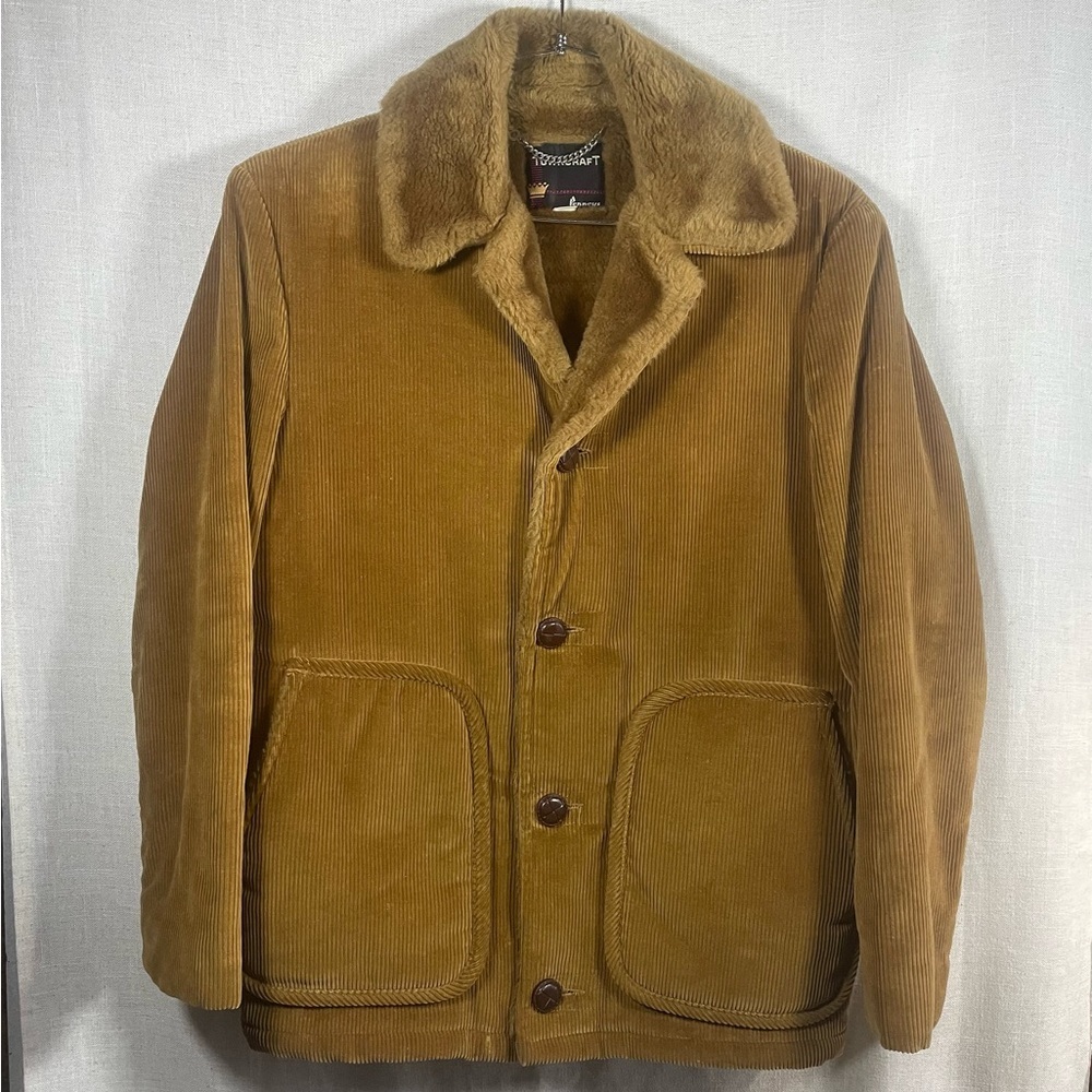 Vintage 70s Corduroy Faux Fur Sherpa Lined Towncraft Rancher Coat Jacket - Picture 2 of 16